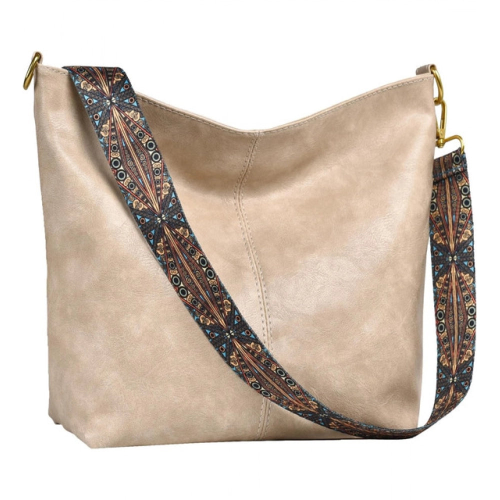 Women's PU Leather Zipper Handbag (Beige) - POPNOVA