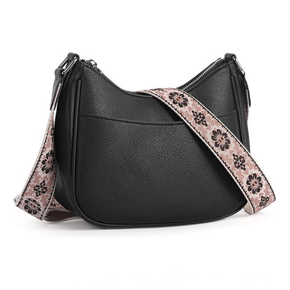 Women's PU Leather Zipper Sling Bag (Black) - POPNOVA