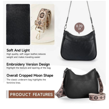 Women's PU Leather Zipper Sling Bag (Black) - POPNOVA