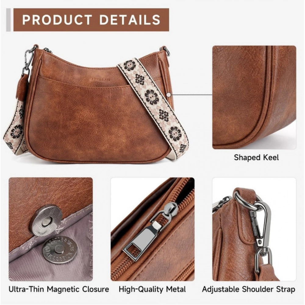 Women's PU Leather Zipper Sling Bag - POPNOVA