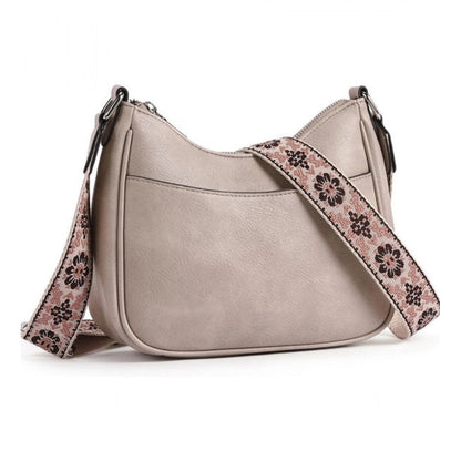 Women's PU Leather Zipper Sling Bag (Beige) - POPNOVA