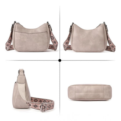 Women's PU Leather Zipper Sling Bag (Beige) - POPNOVA