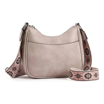 Women's PU Leather Zipper Sling Bag (Beige) - POPNOVA