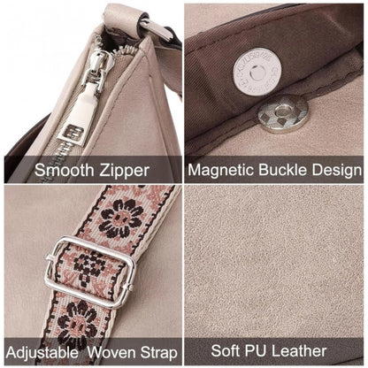 Women's PU Leather Zipper Sling Bag (Beige) - POPNOVA