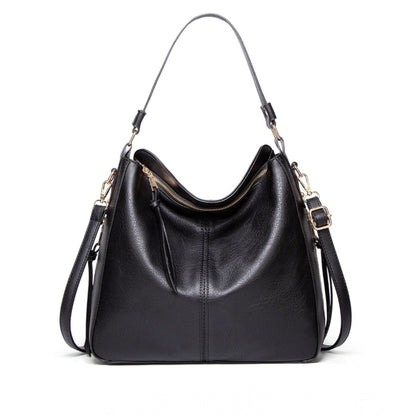 Women's PU Leather Zipper Handbag (Black) - POPNOVA