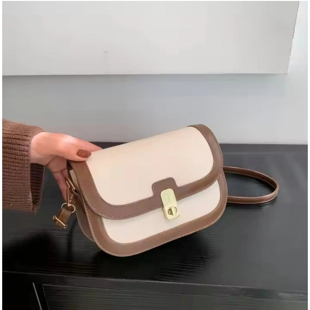 Women's PU Leather Zipper Sling Bag (Beige) - POPNOVA