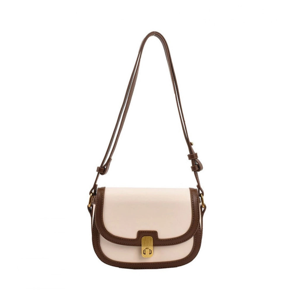 Women's PU Leather Zipper Sling Bag (Beige) - POPNOVA