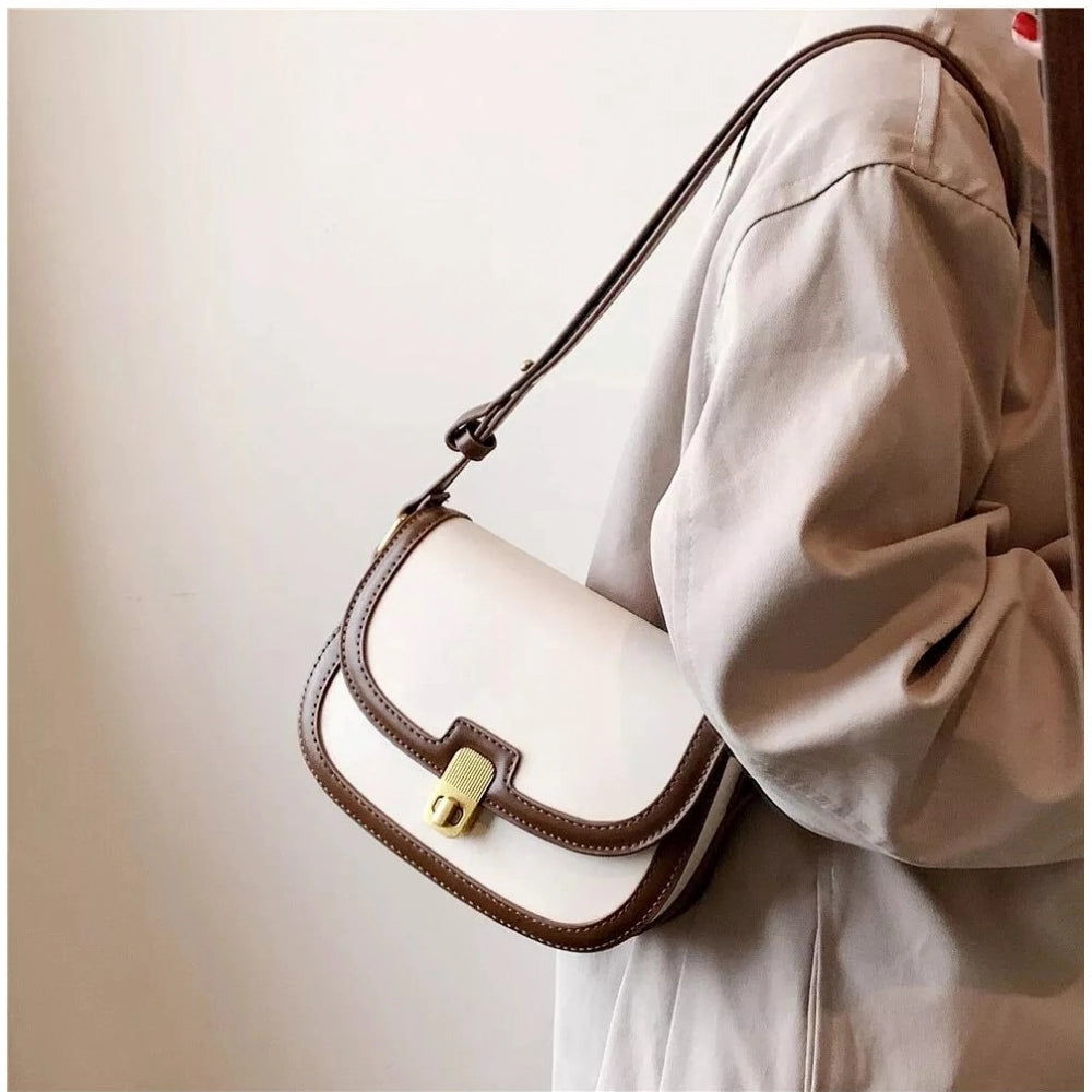 Women's PU Leather Zipper Sling Bag (Beige) - POPNOVA