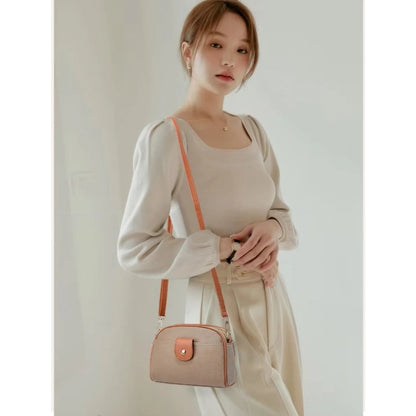 Women's PU Leather Zipper Sling Bag (Khakhi) - POPNOVA