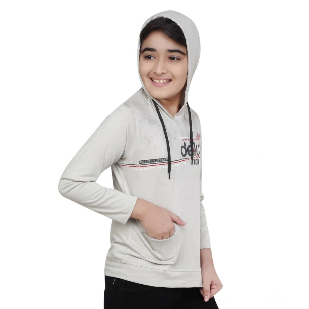 Boy's Cotton Printeded Hooded Neck Hoodies - Grey