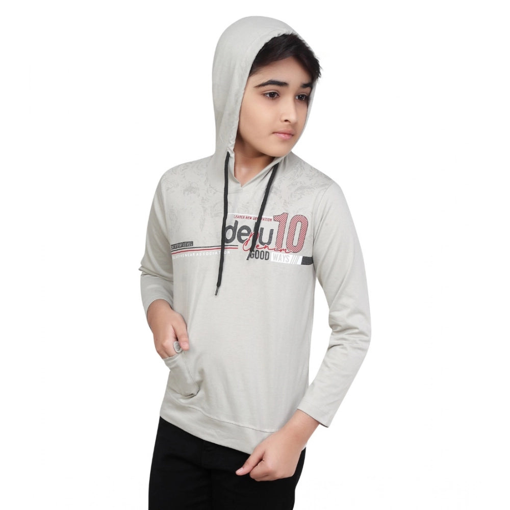 Boy's Cotton Printeded Hooded Neck Hoodies - Grey