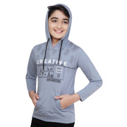 Boy's Cotton Printeded Hooded Neck Hoodies - Steel Blue