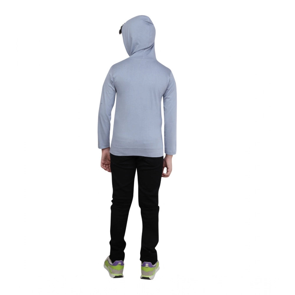 Boy's Cotton Printeded Hooded Neck Hoodies - Steel Blue