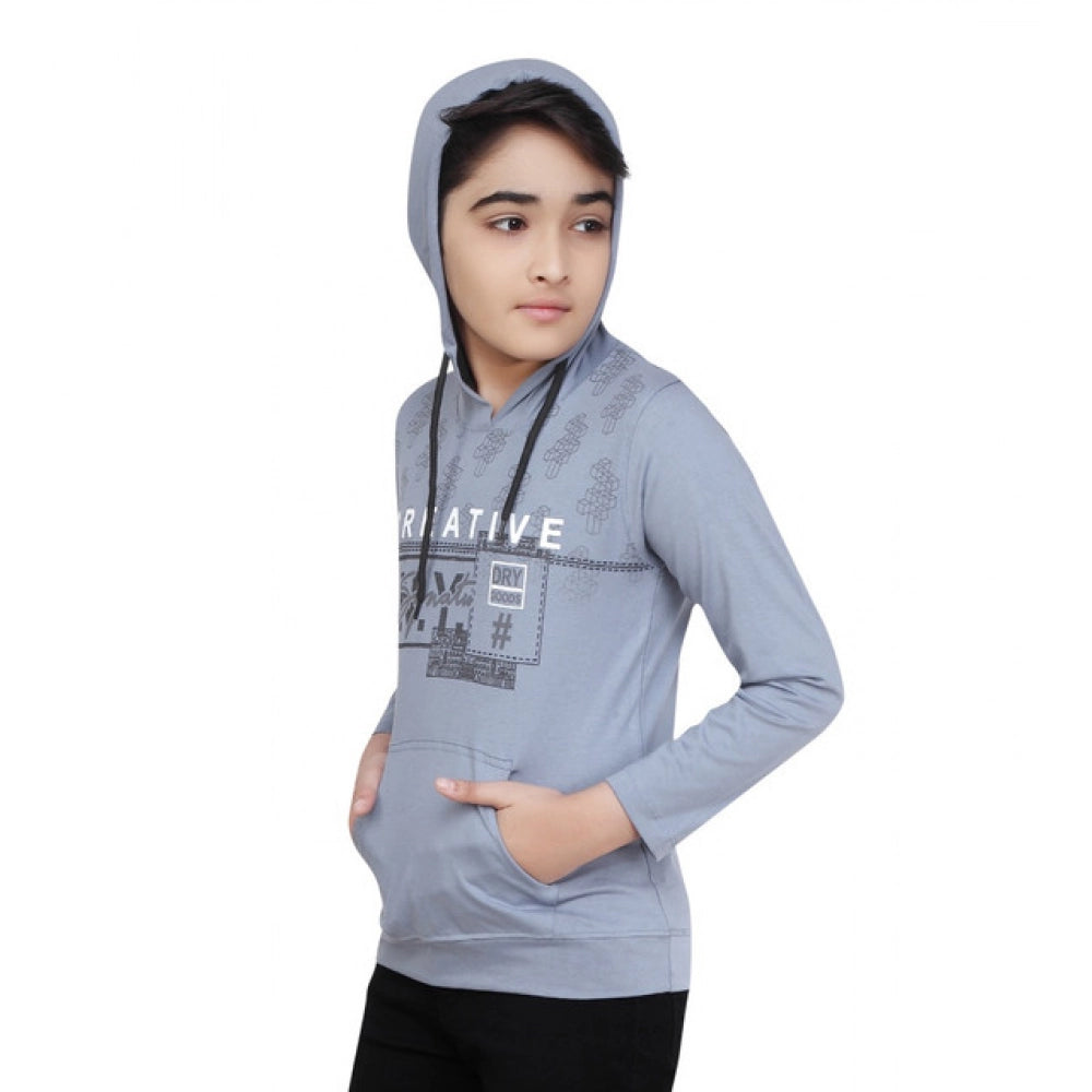 Boy's Cotton Printeded Hooded Neck Hoodies - Steel Blue