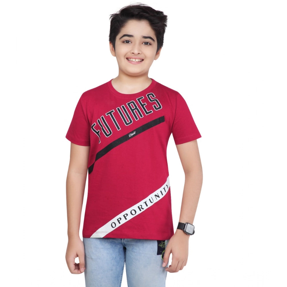 Boy's Cotton Grapic Printed Round Neck T-Shirt - Marron