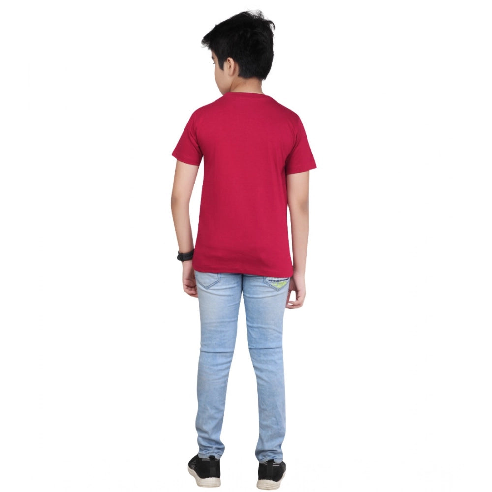 Boy's Cotton Grapic Printed Round Neck T-Shirt - Marron