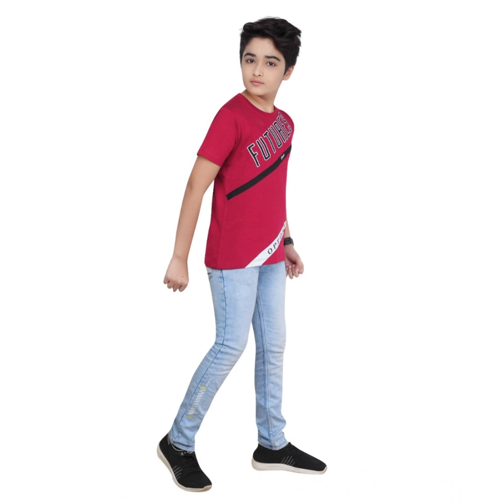 Boy's Cotton Grapic Printed Round Neck T-Shirt - Marron