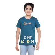 Boy's Cotton Grapic Printed Round Neck T-Shirt - Teal Green