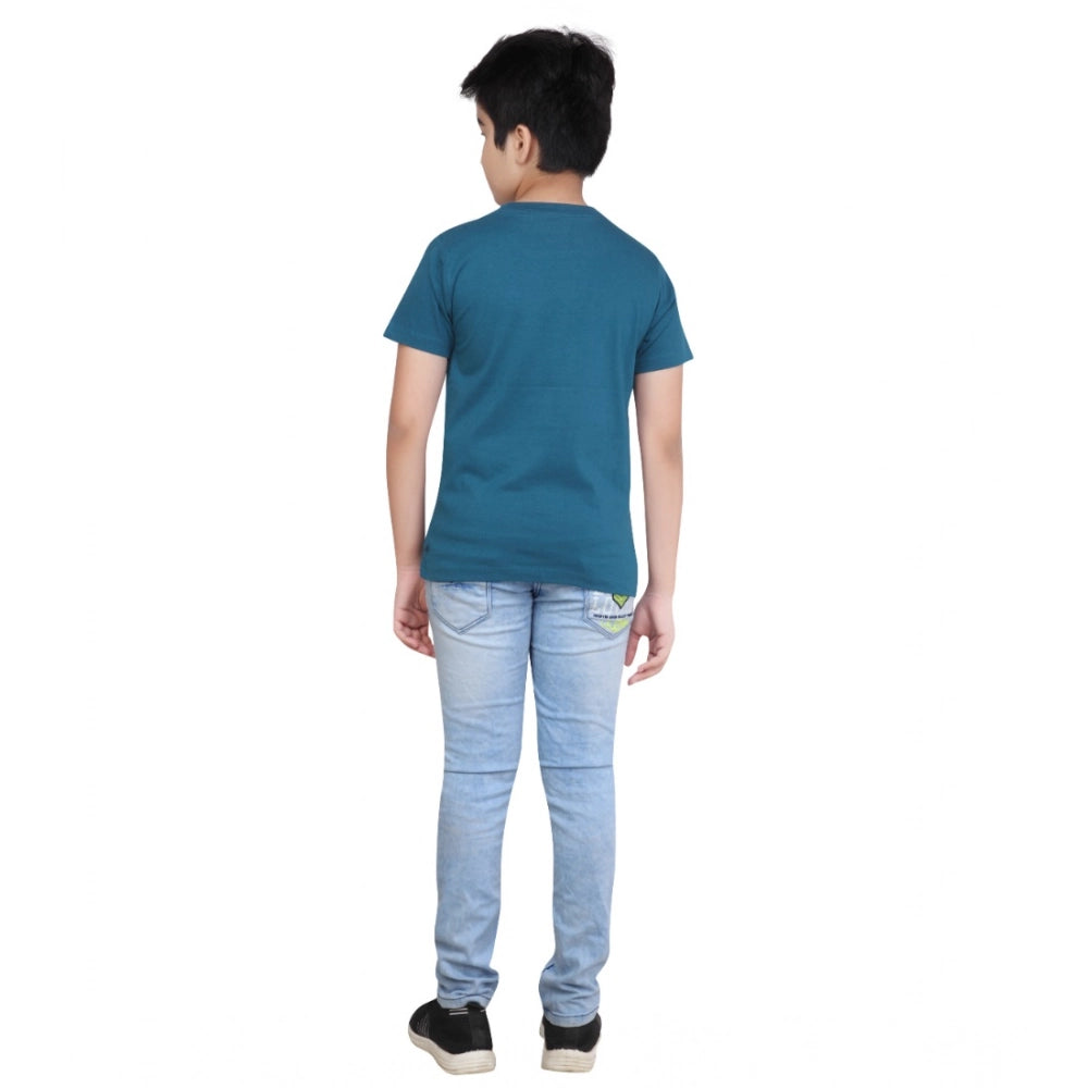 Boy's Cotton Grapic Printed Round Neck T-Shirt - Teal Green