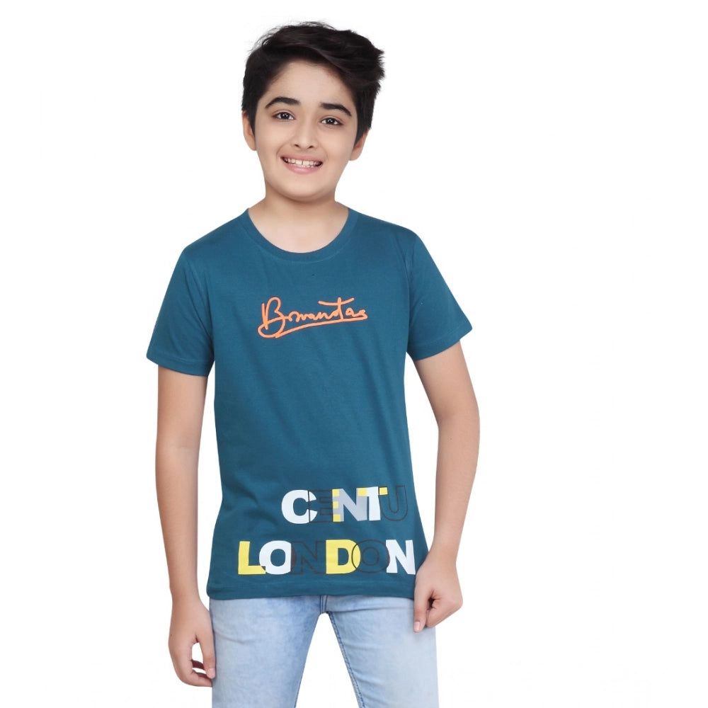 Boy's Cotton Grapic Printed Round Neck T-Shirt - Teal Green