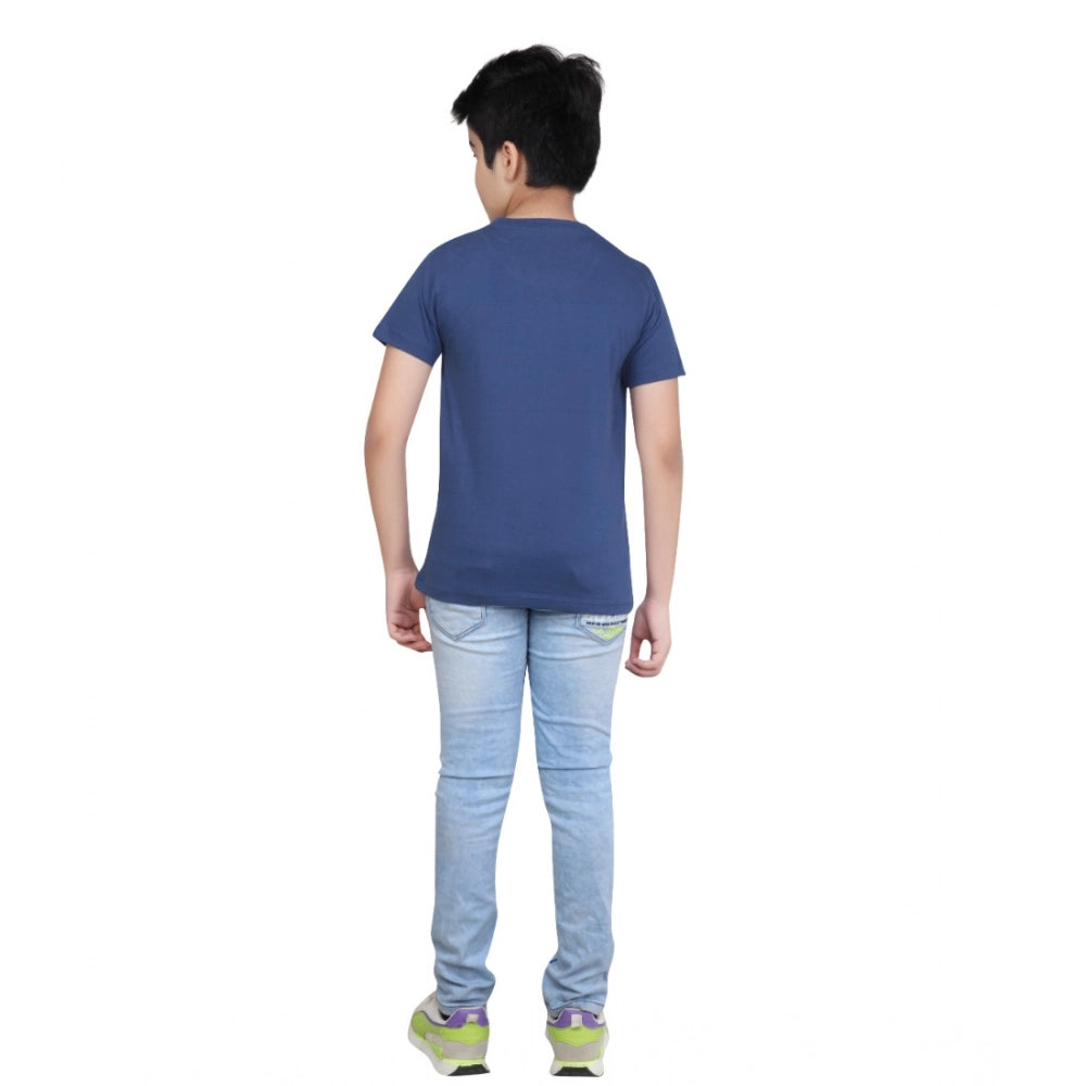 Boy's Cotton Grapic Printed Round Neck T-Shirt - Blue