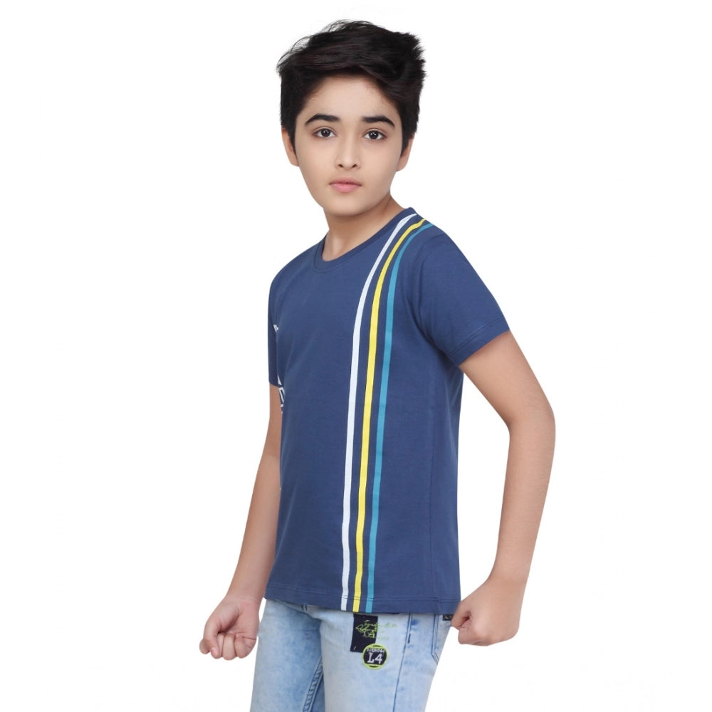 Boy's Cotton Grapic Printed Round Neck T-Shirt - Blue