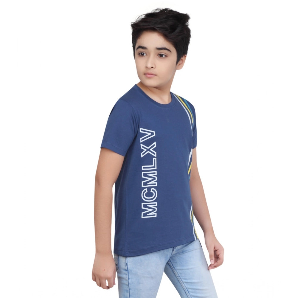 Boy's Cotton Grapic Printed Round Neck T-Shirt - Blue