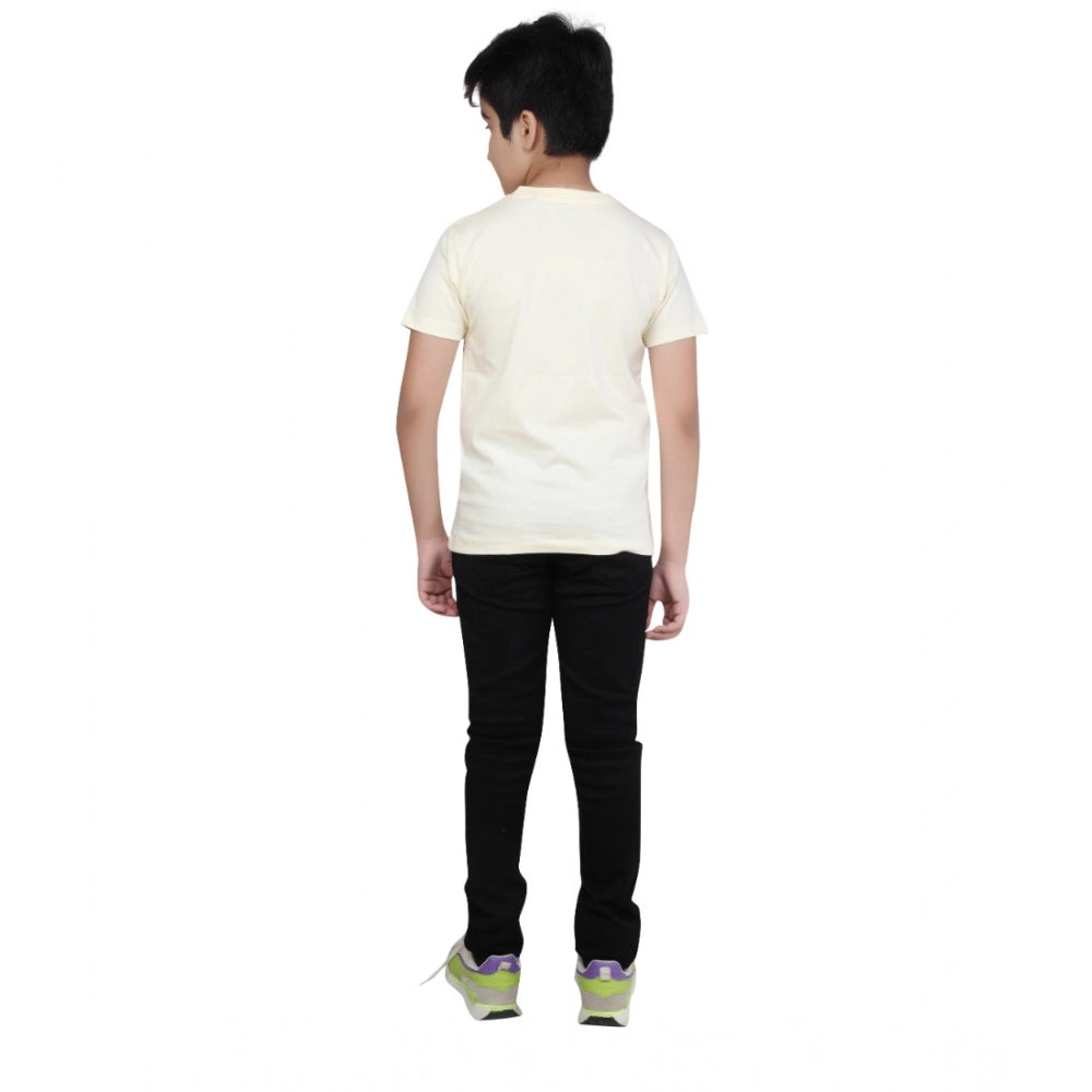 Boy's Cotton Grapic Printed Round Neck T-Shirt - Beige