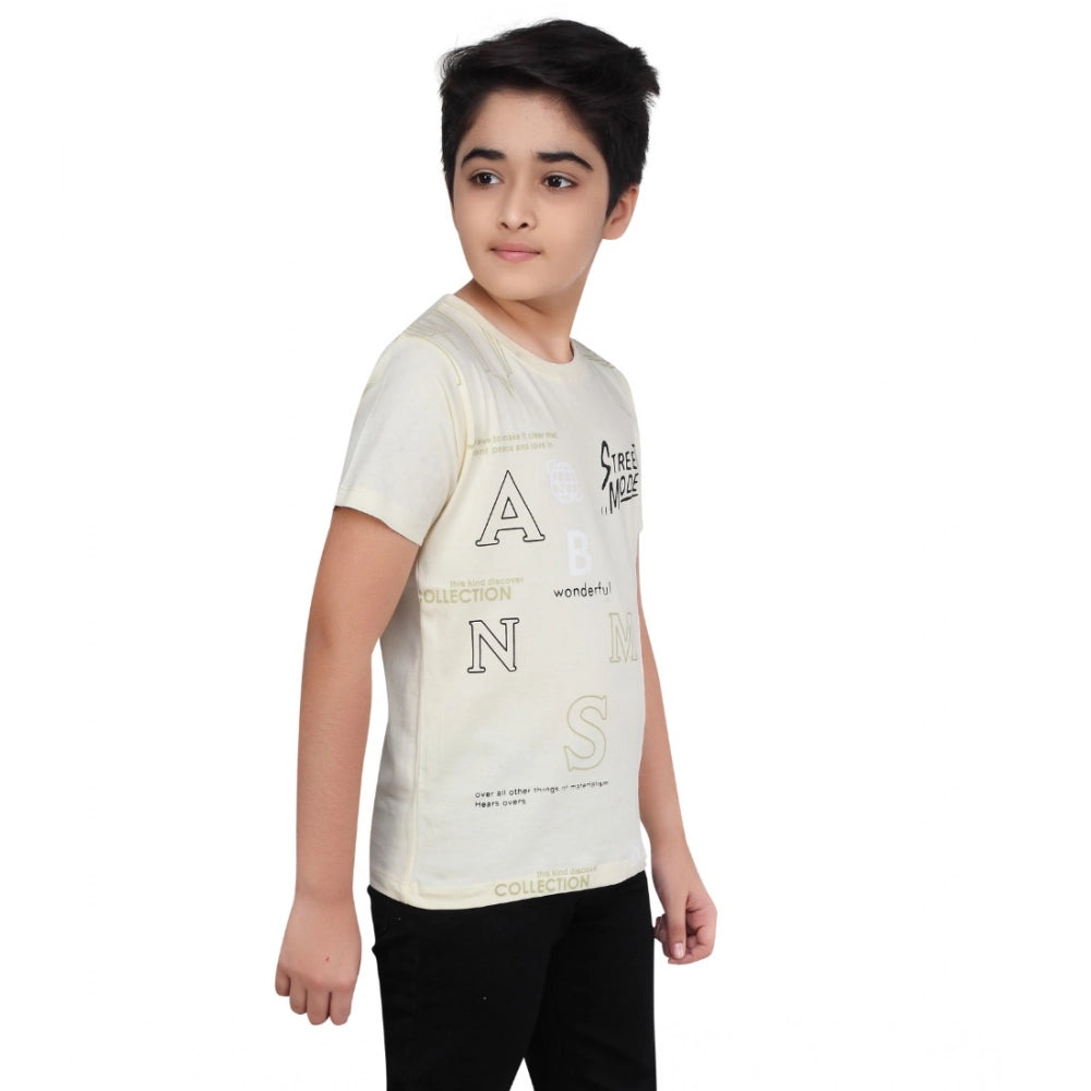 Boy's Cotton Grapic Printed Round Neck T-Shirt - Beige