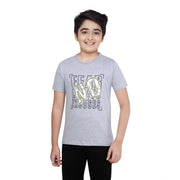 Boy's Cotton Grapic Printed Round Neck T-Shirt - Grey Melange