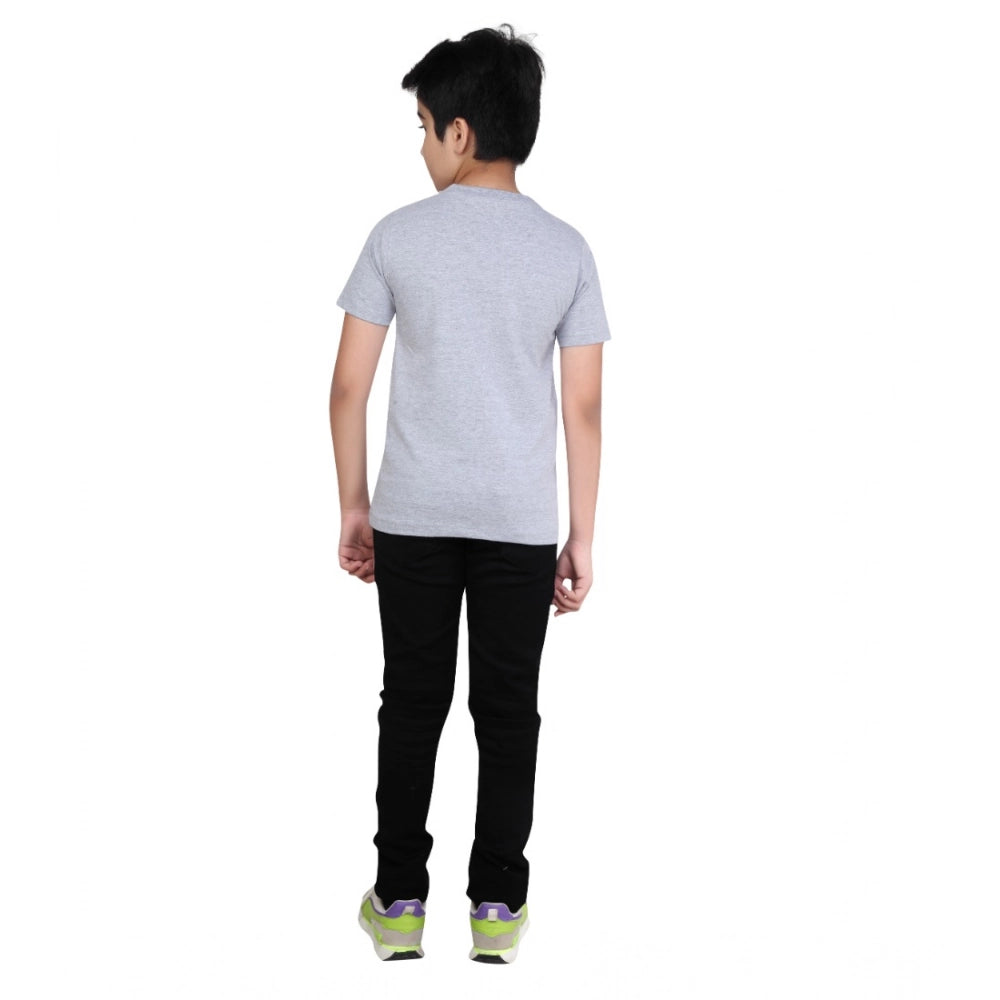 Boy's Cotton Grapic Printed Round Neck T-Shirt - Grey Melange