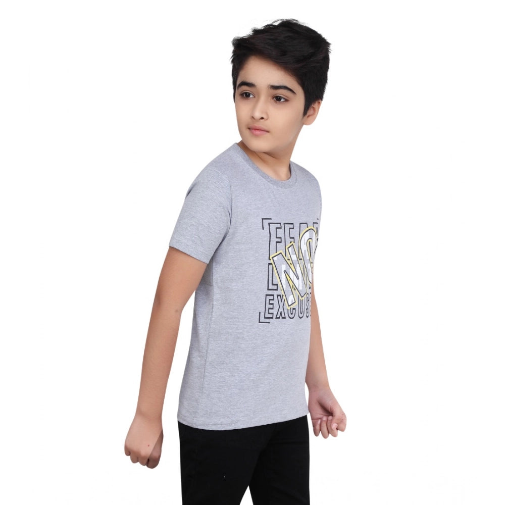 Boy's Cotton Grapic Printed Round Neck T-Shirt - Grey Melange