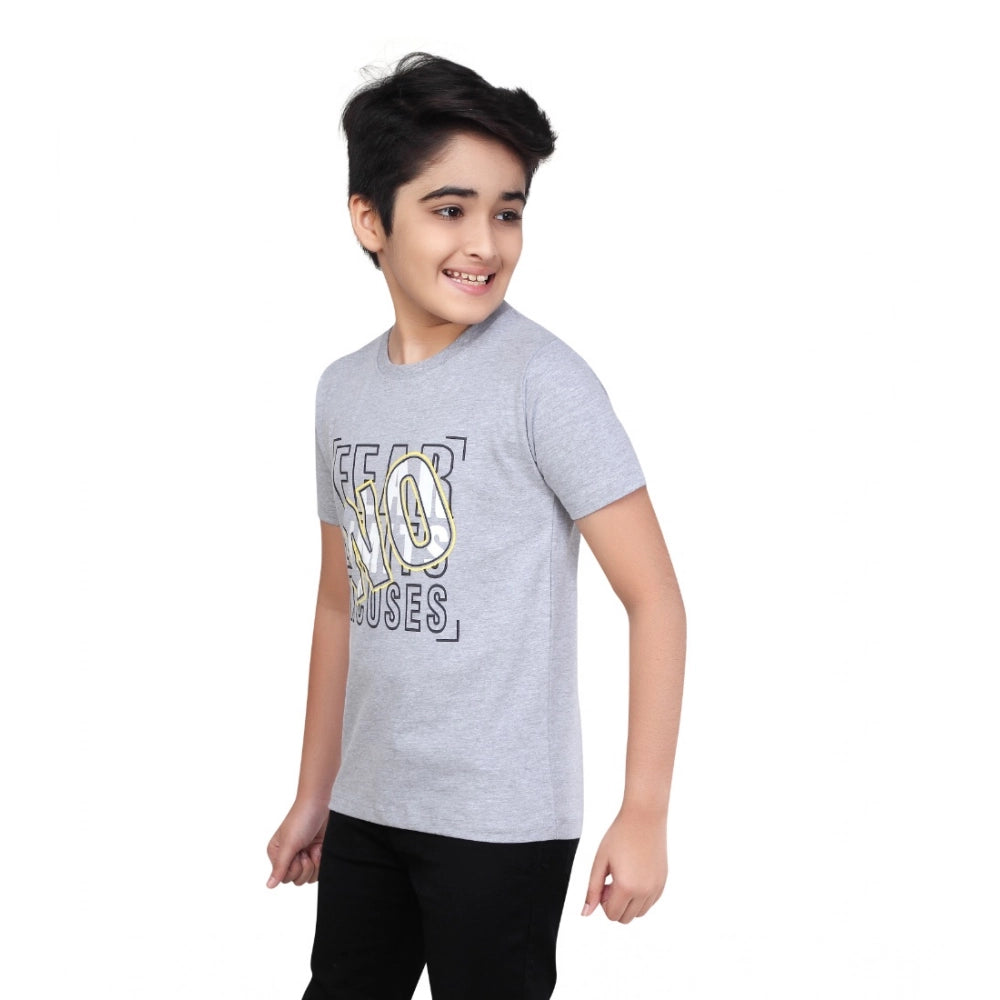 Boy's Cotton Grapic Printed Round Neck T-Shirt - Grey Melange