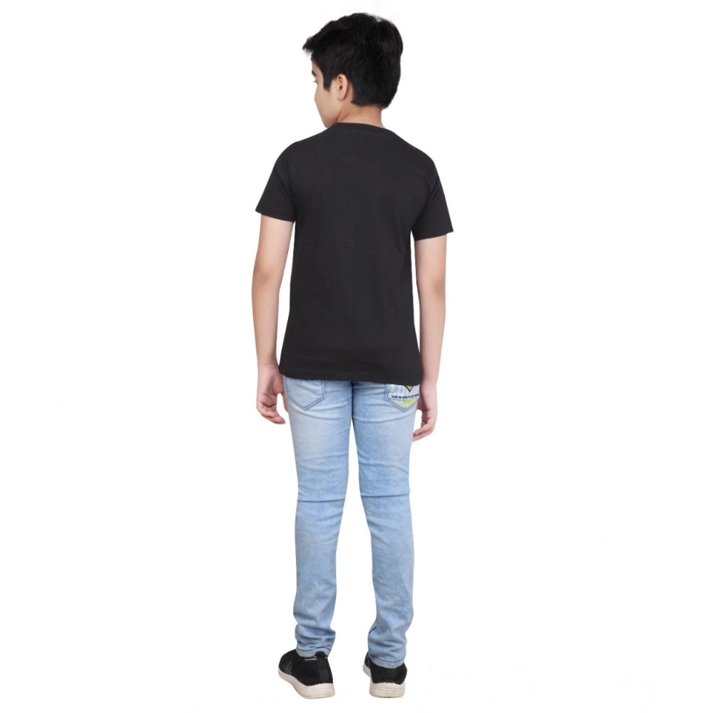 Boy's Cotton Grapic Printed Round Neck T-Shirt - Black