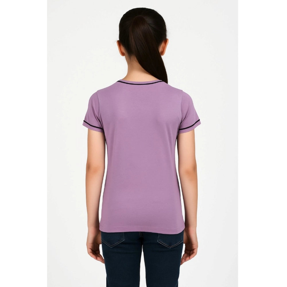 Girl's Cotton Printeded Round Neck T-Shirt - Lavander