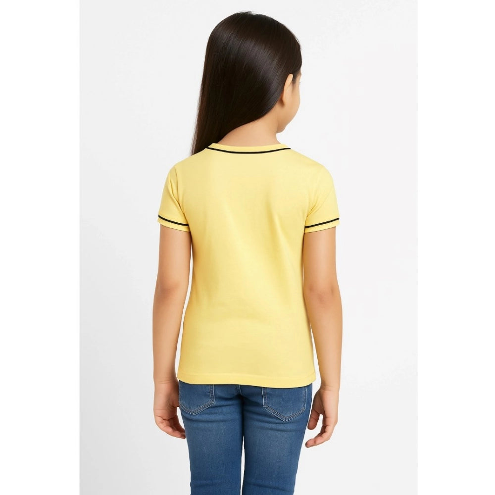 Girl's Cotton Printeded Round Neck T-Shirt - Yellow