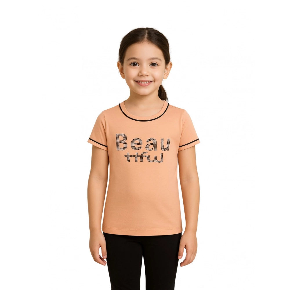 Girl's Cotton Printeded Round Neck T-Shirt - Sandal Beach
