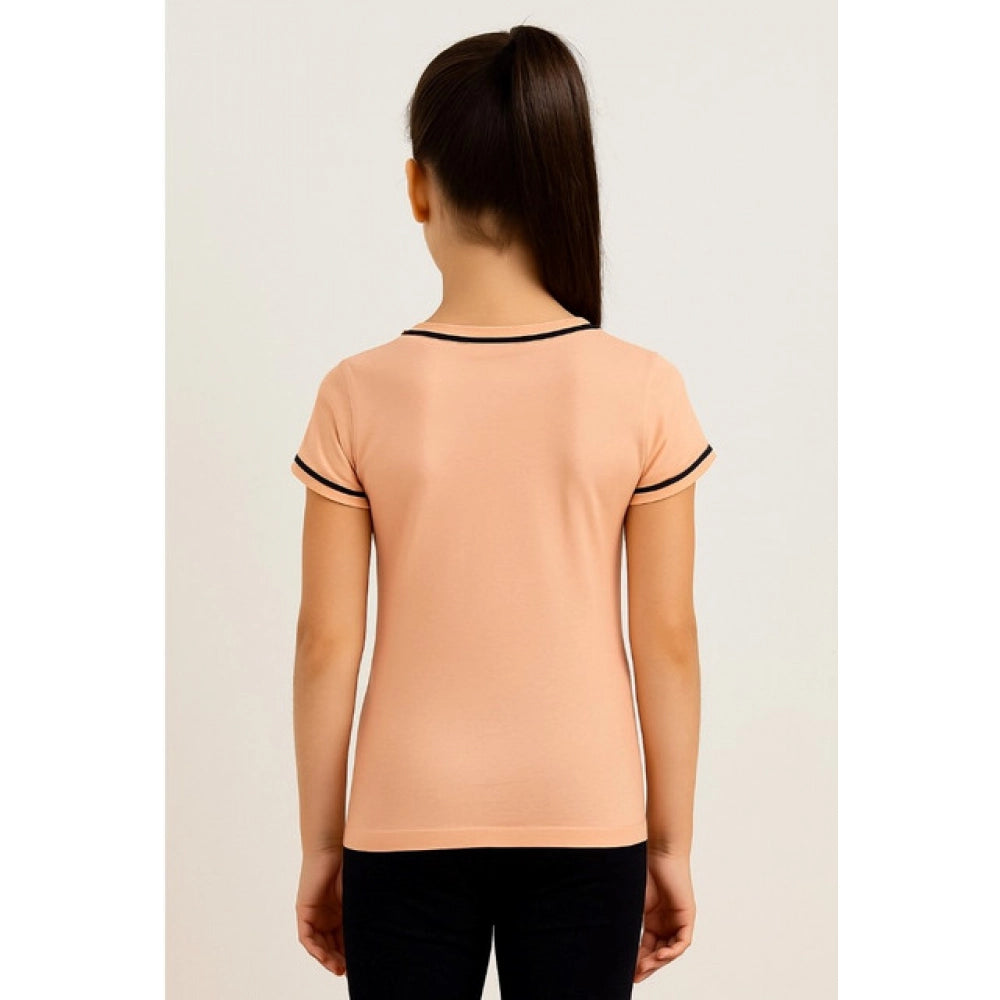 Girl's Cotton Printeded Round Neck T-Shirt - Sandal Beach