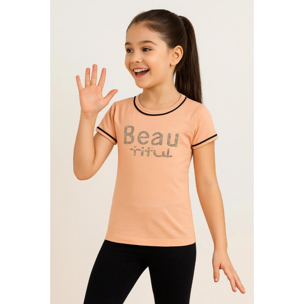Girl's Cotton Printeded Round Neck T-Shirt - Sandal Beach