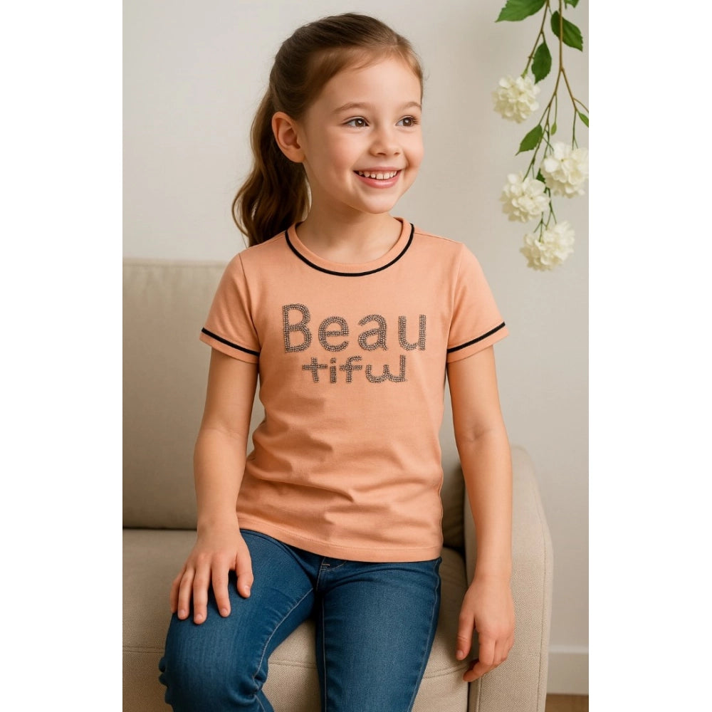 Girl's Cotton Printeded Round Neck T-Shirt - Sandal Beach
