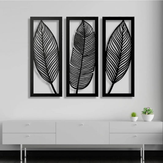 Wooden 3 Pieces Leaf Wall Art Panel Frame for Home Decor | Home Accessories