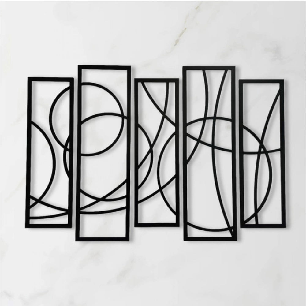 Wooden 5-Piece Wall Art Panel Frame – Elegant Black Abstract Design | Home Accessories