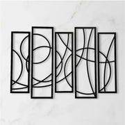 Wooden 5-Piece Wall Art Panel Frame – Elegant Black Abstract Design | Home Accessories