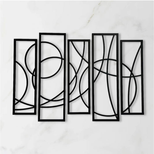 Wooden 5-Piece Wall Art Panel Frame – Elegant Black Abstract Design | Home Accessories