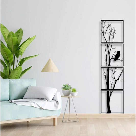 7 Decore Unique Vertical Tree Wall Art – 4 Piece Wooden Panel Set (Black) | Home Accessories