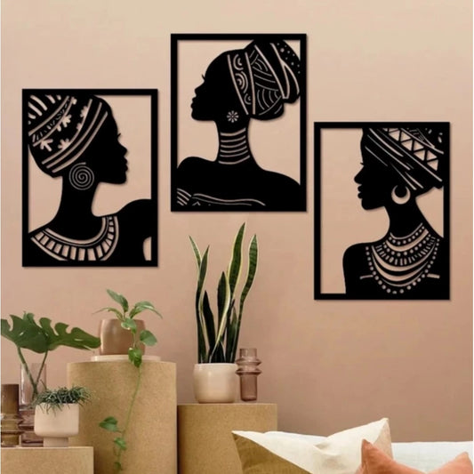 African Elegance Wooden Wall Decor – Set of 3 Panels (Black) | Home Accessories