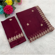 Women's Georgette Embroidered Saree With Unstitched Blouse 5.5 Mtr (Red)