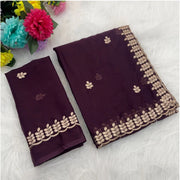 Women's Georgette Embroidered Saree With Unstitched Blouse 5.5 Mtr (Wine)