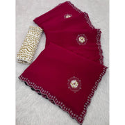 Women's Chiffon Butti Dotted Saree With Unstitched Blouse 5.5 Mtr (Pink)