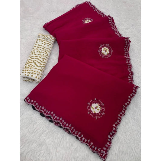 Women's Chiffon Butti Dotted Saree With Unstitched Blouse 5.5m (Pink)